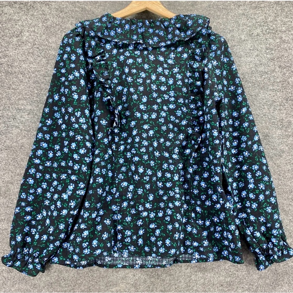 Loft Blouse Women S Small Black Floral V-Neck Tasseled Long Sleeve Pullover - Picture 2 of 7